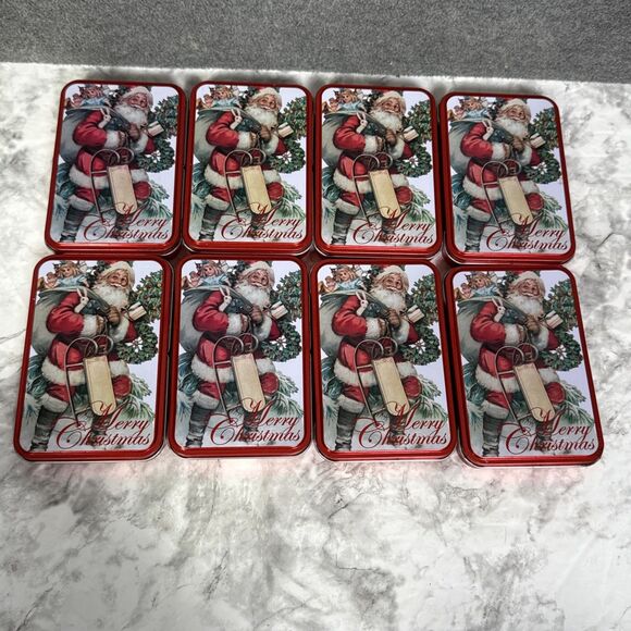 Lot of 8 Holiday Metal Christmas Themed Gift Card Tin Santa Claus READ - Picture 2 of 6